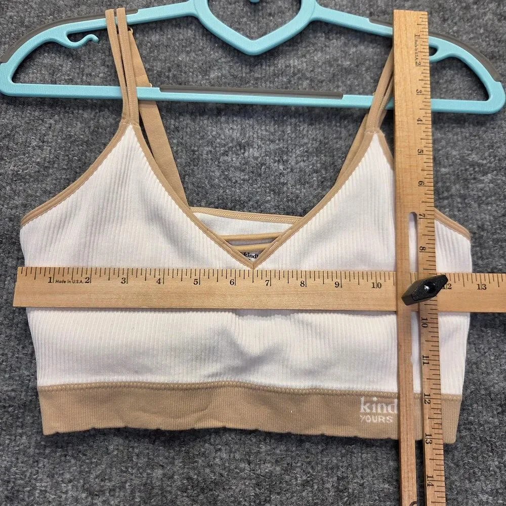 Kindly Yours Bra Women XL White Ribbed Bralette Ginger Trim Strappy Adjustable